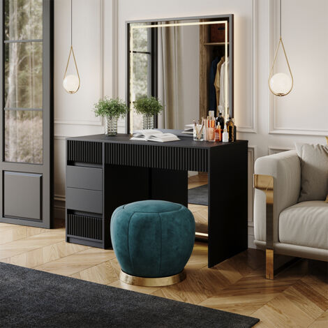Coiffeuse Omira, Noir, 120 cm sans miroir, Vicco