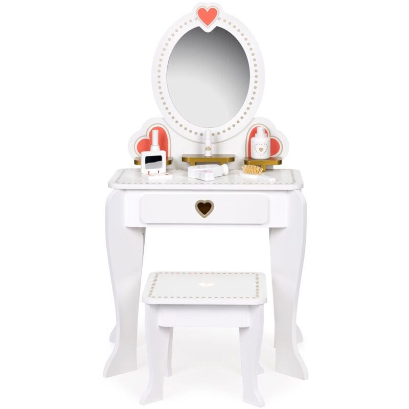 Viking Choice - Coiffeuse pour enfant - avec miroir et tabouret - 50x33x92,5 cm - blanc