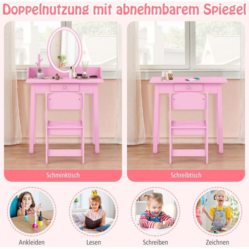 Coiffeuse pour enfants avec tabouret miroir led et rangement