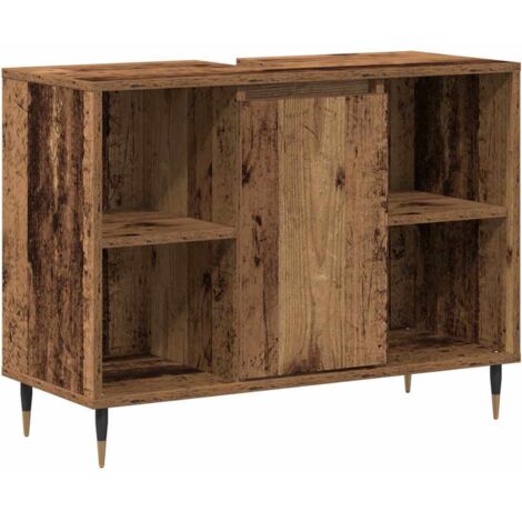 Coiffeuse Rustique de Salle de Bain Bois Vieilli Bois Massif Moyen CFW49688