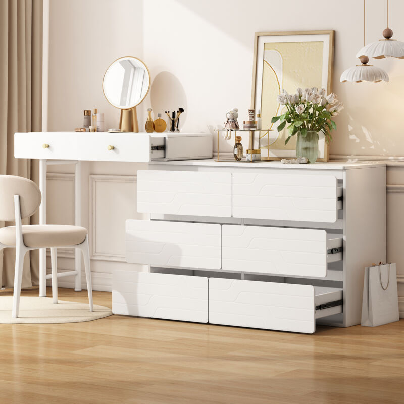 Coiffeuse (sans chaises ni miroir), comprend armoires latérales coulissantes, meuble de rangement pratique 1804085cm, trois niveaux, six tiroirs,