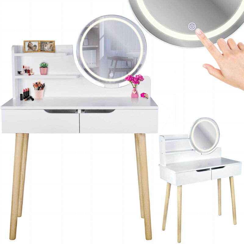 Coiffeuse cosmétique scandinave avec miroir LED SCANDI