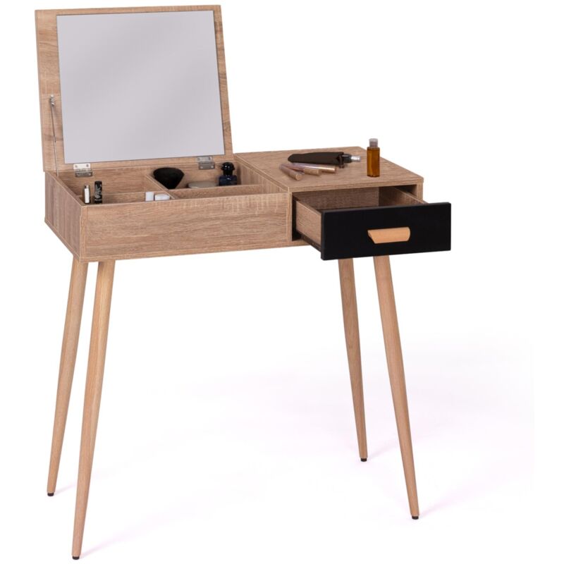 Idmarket - Coiffeuse scandinave lisa miroir rabattable hêtre et noir