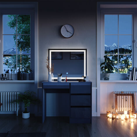 Coiffeuse Sherry, Anthracite, 90cm avec miroir LED, Vicco