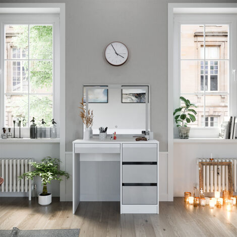 Coiffeuse Sherry, Blanc, 90 cm avec miroir LED, Vicco