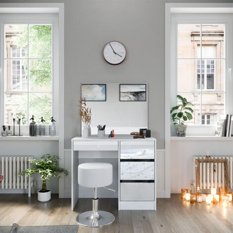Coiffeuse Sherry, Blanc, 90 cm avec tabouret, Vicco