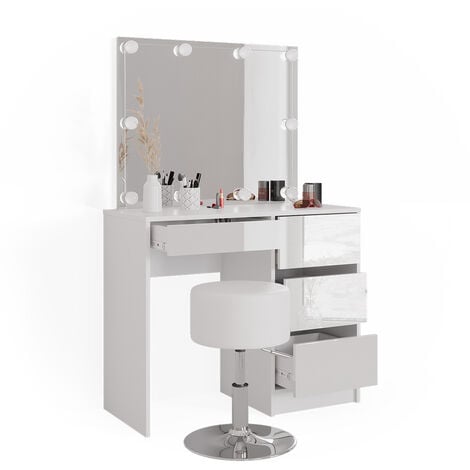 ML design modern living - Table de maquillage en MDF sonoma coiffeuse avec  miroirs et LEDs + tabouret noir - Coiffeuse - Rue du Commerce