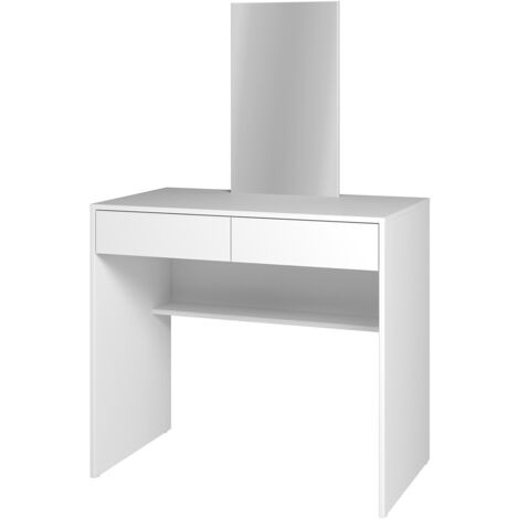 Coiffeuse, table de maquillage avec 2 tiroirs + miroir coloris blanc - longueur 90 x profondeur 45 x hauteur 140 cm