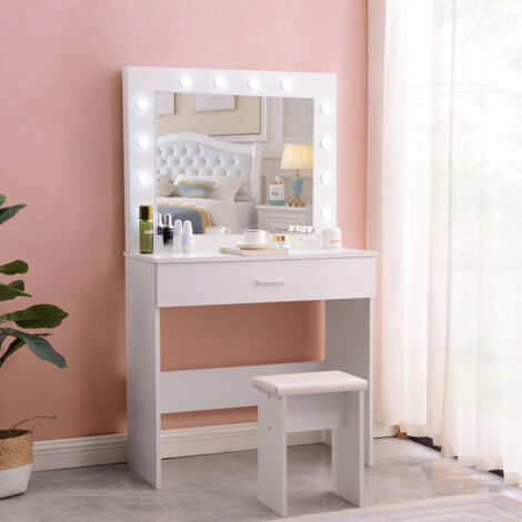 LLB LIVING LIFE BED Coiffeuse table de maquillage avec miroir à LED et tabouret Gaia