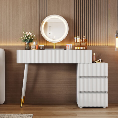 Coiffeuse  table de maquillage avec miroir Blanc MDF 100x40x127 cm