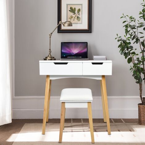 Coiffeuse Table de Maquillage avec Miroir Carré Rabattable et Tabouret Capitonné Maison Chic