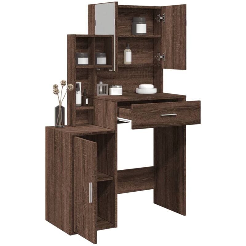 Coiffeuse Table de maquillage Coiffeuse Maquillage avec armoire chêne marron 80x35x132 cm CFW53279