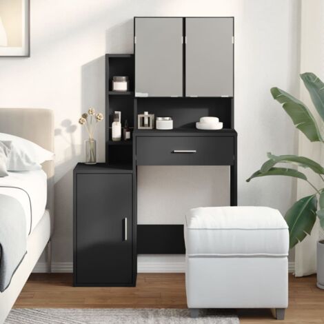 Coiffeuse  Table de maquillage Coiffeuse Maquillage avec armoire noir 80x35x132 cm CFW32638