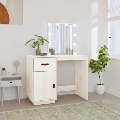 Coiffeuse  Table de maquillage Coiffeuse Maquillage avec LED Blanc 95x50x133,5 cm Bois de pin massif CVW91868