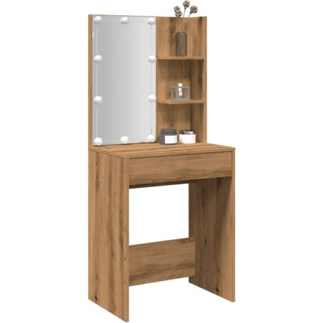 Coiffeuse  Table de maquillage Coiffeuse Maquillage avec LED chêne artisanal 60x40x140 cm CFW35522