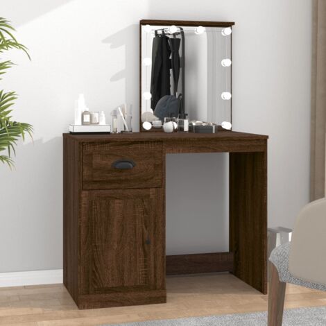 Coiffeuse  Table de maquillage Coiffeuse Maquillage avec LED chêne marron 90x50x132,5cm bois d'ingénierie CVW64030
