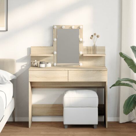 Coiffeuse  Table de maquillage Coiffeuse Maquillage avec LED chêne sonoma 100x40x130 cm CFW59450