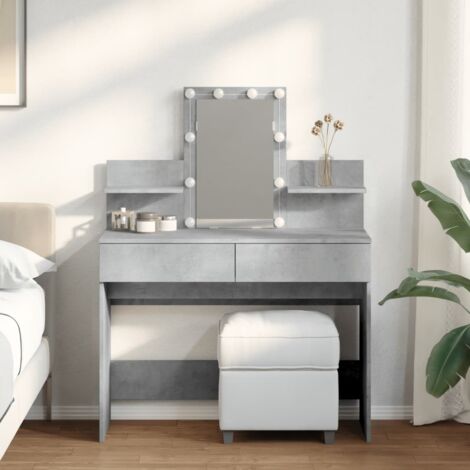 Coiffeuse  Table de maquillage Coiffeuse Maquillage avec LED gris béton 100x40x130 cm CFW81649