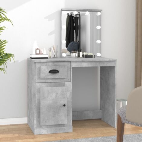 Coiffeuse  Table de maquillage Coiffeuse Maquillage avec LED gris béton 90x50x132,5 cm bois d'ingénierie CVW61323