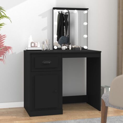 Coiffeuse  Table de maquillage Coiffeuse Maquillage avec LED noir 90x50x132,5 cm bois d'ingénierie CVW12305