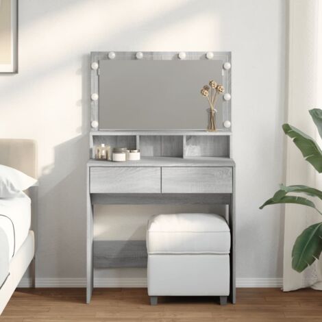 Coiffeuse  Table de maquillage Coiffeuse Maquillage avec LED sonoma gris 80x41x134,5 cm CFW54831