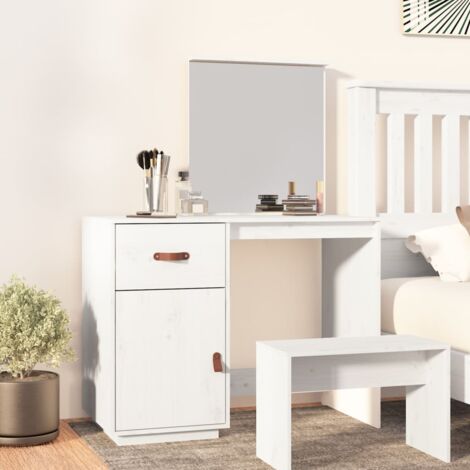 Coiffeuse  Table de maquillage Coiffeuse Maquillage Blanc 95x50x134 cm Bois de pin massif CVW16733