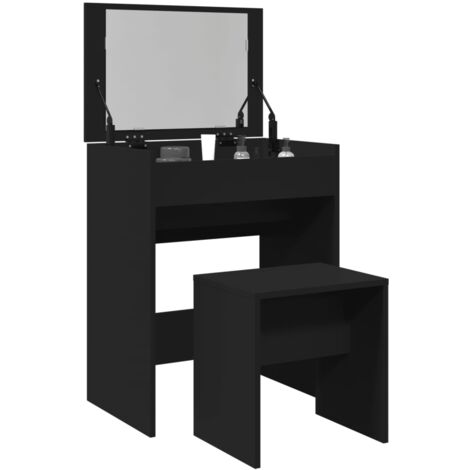 Coiffeuse  Table de maquillage Coiffeuse Maquillage et tabouret noir 60x40x113,5 cm CFW99369