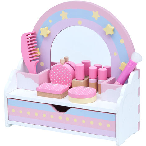 Coiffeuse table de maquillage cosmétique arc-en-ciel avec miroir et tiroir Teamson Kids TK-W00011 - Rose / blanc