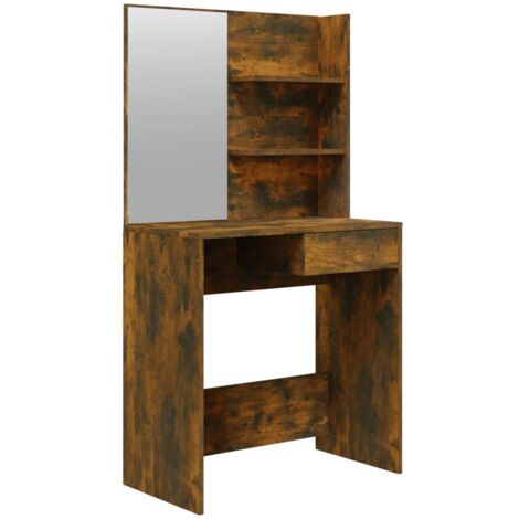 Coiffeuse table de maquillage design meuble mobilier de chambre avec miroir 74,5 x 40 x 141 cm chêne fumé