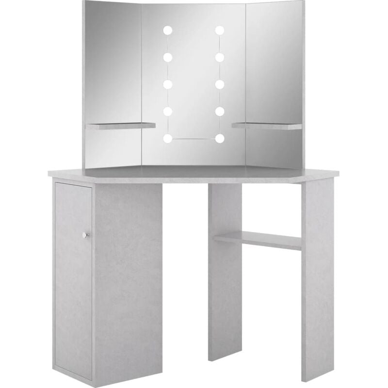 Coiffeuse table de maquillage design meuble mobilier de chambre d'angle avec led 111 x 54 x 141,5 cm gris