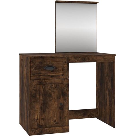 Coiffeuse table de maquillage design meuble mobilier de chambre et miroir 90 x 50 x 132,5 cm bois d'ingénierie chêne fumé