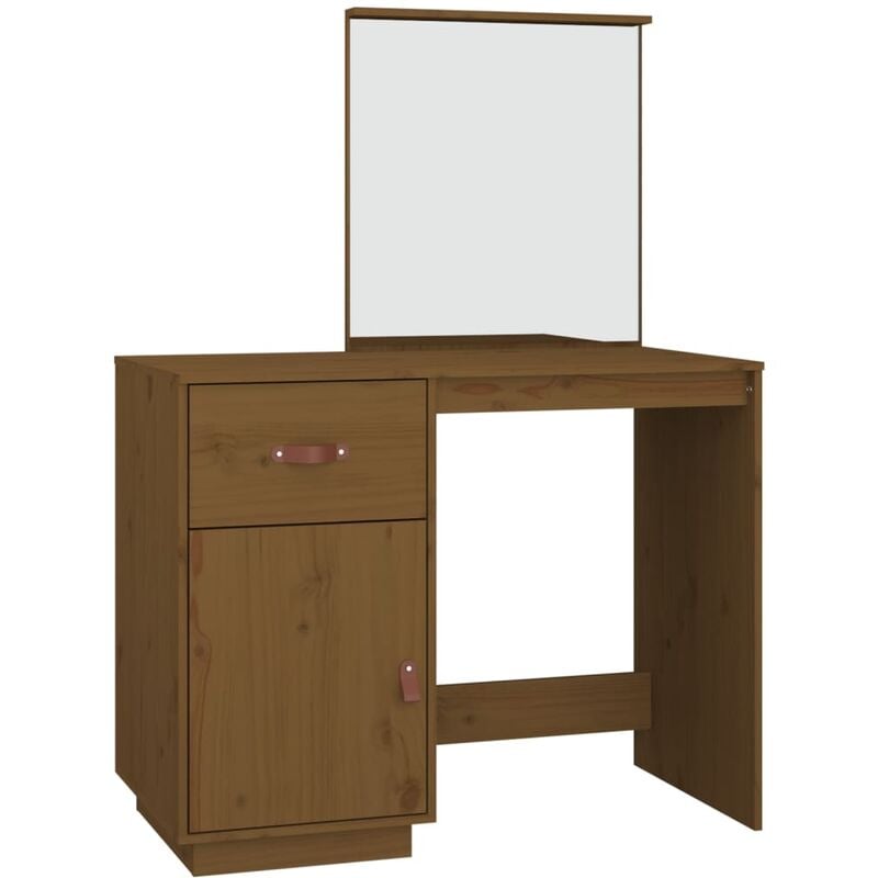 Coiffeuse table de maquillage design meuble mobilier de chambre marron miel 95 x 50 x 134 cm bois de pin massif
