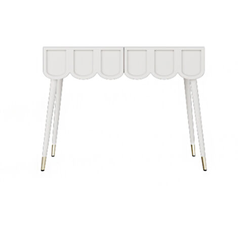 Coiffeuse, table de toilette, avec 2 tiroirs, pieds en métal, blanche, dimensions : L 100 × P 40 × H 76 cm