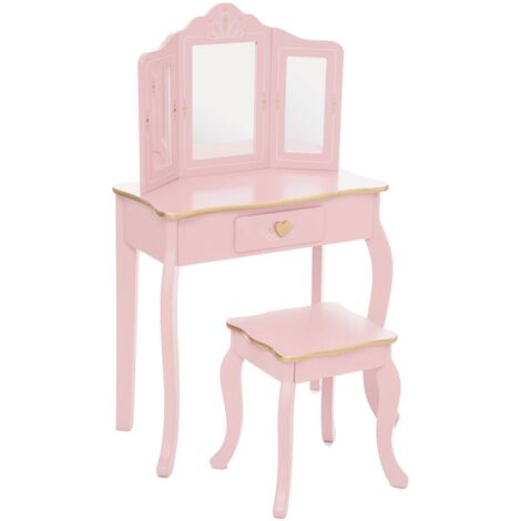 Atmosphera - Coiffeuse et son tabouret Rose antique pour chambre d'enfant