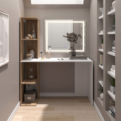Coiffeuse Tower, Blanc/Sonoma, 122.2 cm avec miroir LED, Vicco