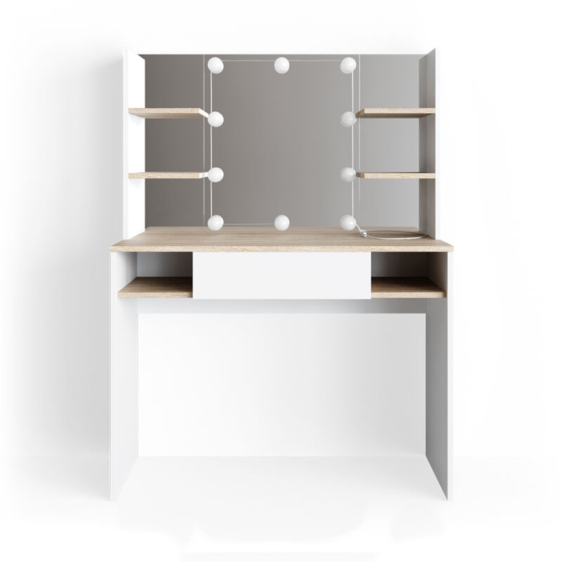 Vicco - Coiffeuse Daenerys, Blanc, 99 cm avec éclairage led