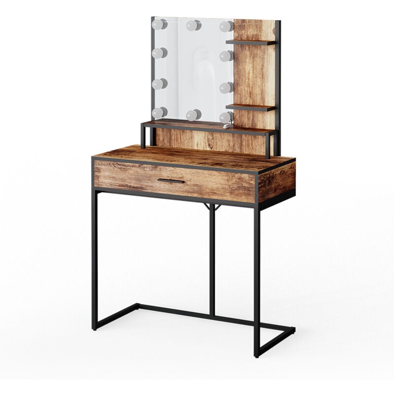 Vicco - Coiffeuse Fyrk, Bois antique, 80 cm avec lampes led