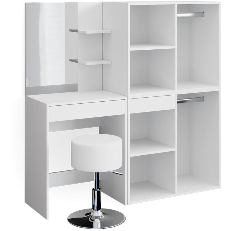 Vicco - Coiffeuse Isabelle, Blanc, 60 cm avec tabouret et armoire