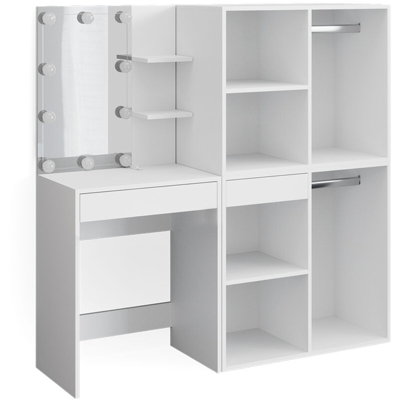 Vicco - Coiffeuse Isabelle, Blanc, 60 cm avec éclairage led et armoires