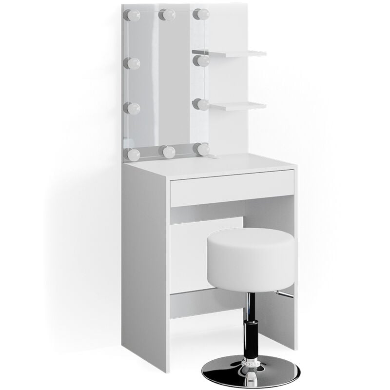 Vicco - Coiffeuse Isabelle, Blanc, 60 cm avec éclairage led et tabouret