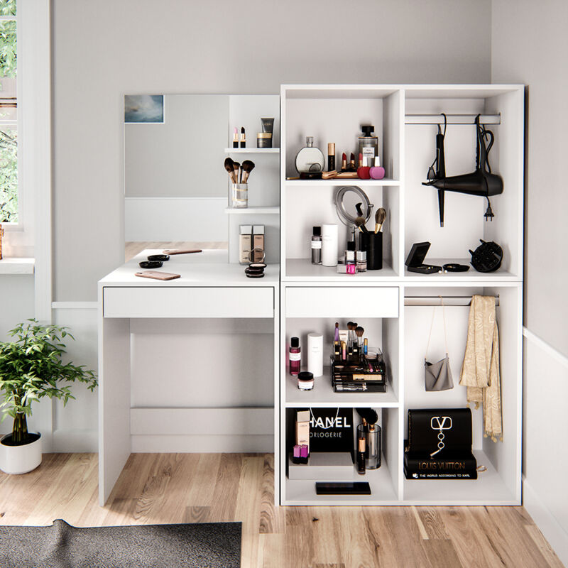 Vicco - Coiffeuse Isabelle, Blanc, 60 cm avec armoires
