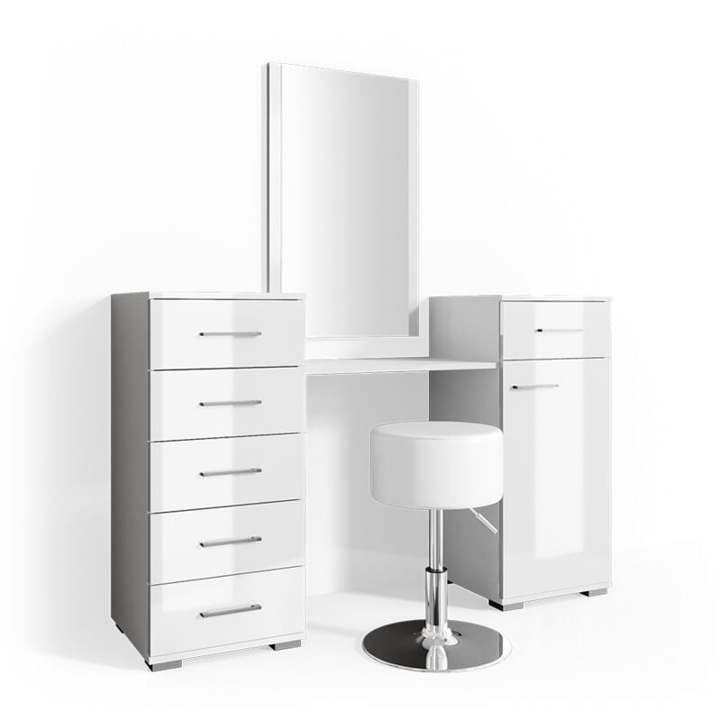 Coiffeuse Zoe, Blanc, 140 cm avec tabouret Vicco