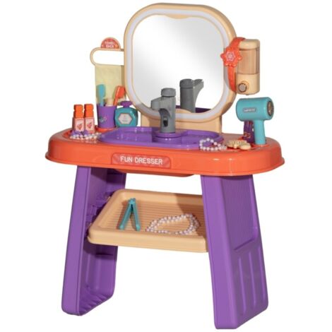Coiffeuses Enfants Avec Miroir LED et Musique- Robinet Intégré- Table Coiffure Violette 55 x 29 x 71 (cm)