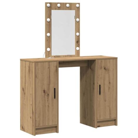 Coiffeuse,Table de Maquillage avec éclairage LED en chêne artisanal 102x33x135 cm CFW777190