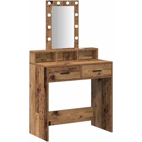 Coiffeuse,Table de Maquillage avec Éclairage LED - Style Bois Vintage, 79x41x140 cm CFW915458