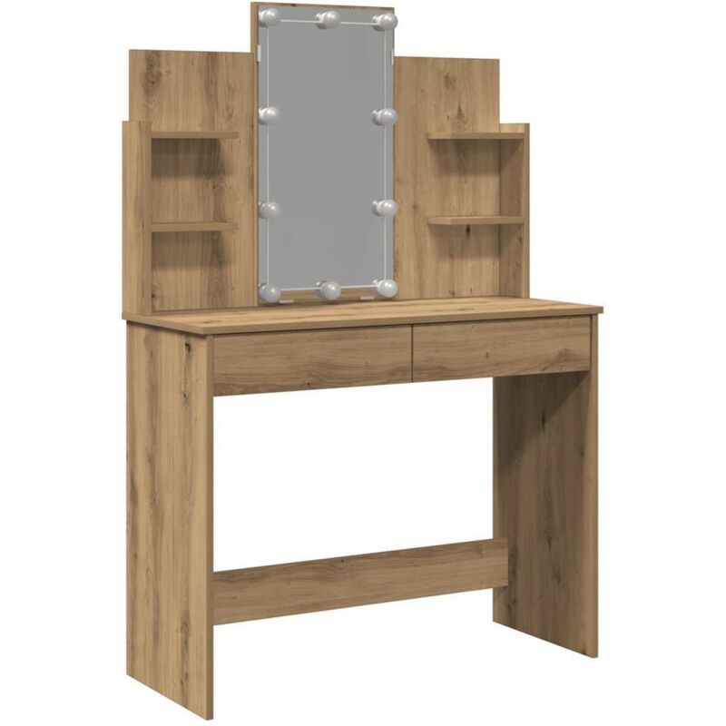 Coiffeuse，Table de maquillage avec lumières LED chêne artisanal 96x40x142 cm CFW469115