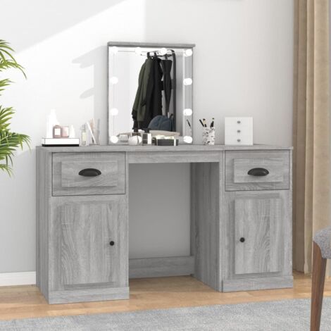Coiffeuse,Table de Maquillage Moderne avec LED sonoma gris 130x50x132,5 cm -BV94217