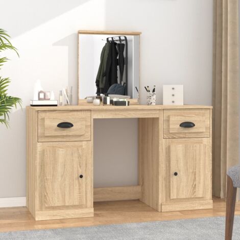 Coiffeuse,Table de Maquillage Moderne avec miroir chêne sonoma 130x50x132,5 cm -BV82574
