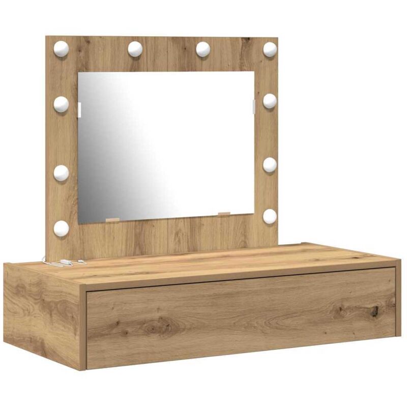Coiffeuse，Table de Maquillage murale avec lumières LED Chêne artisan CFW951848