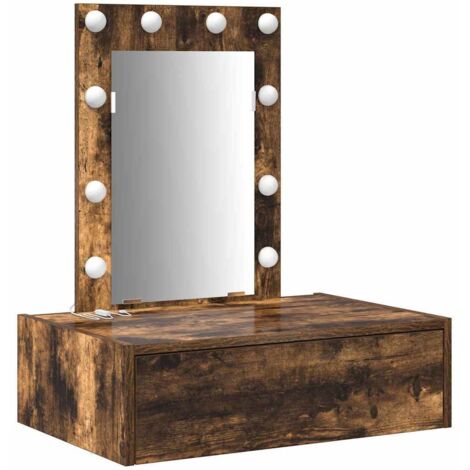 Coiffeuse,Table de Maquillage murale avec lumières LED en chêne fumé CFW961214